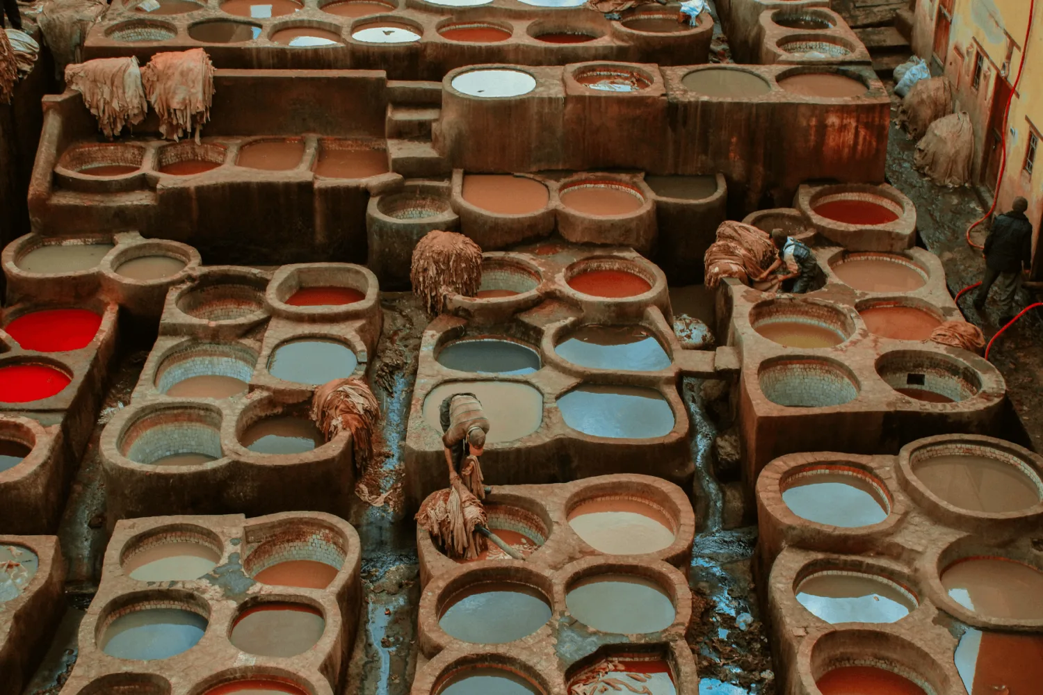 Traditional leather tanneries in Fes Morocco