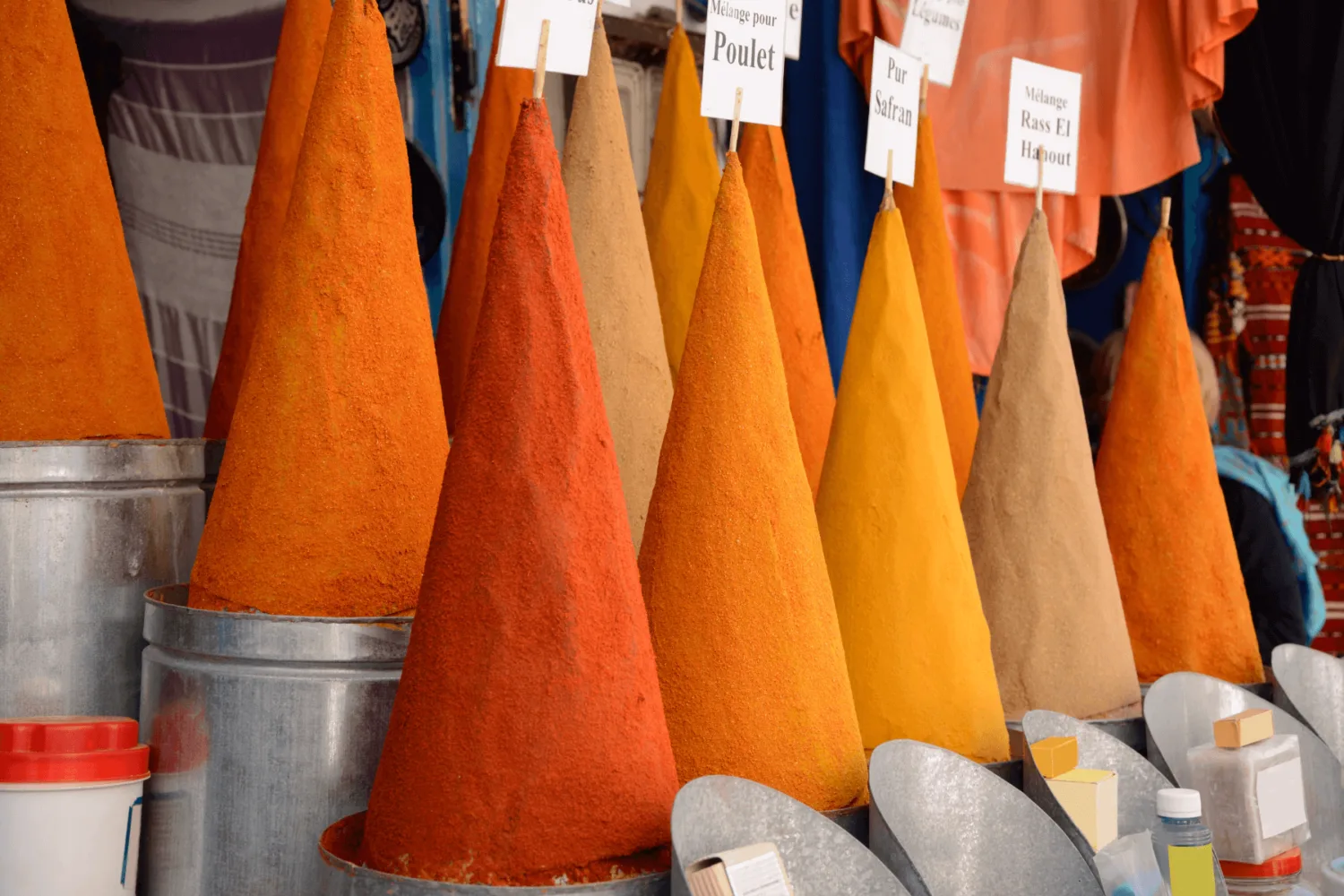 Colorful Moroccan spices in a traditional market