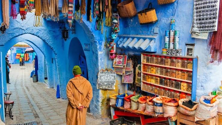 Traditional market street in Chefchaouen Morocco